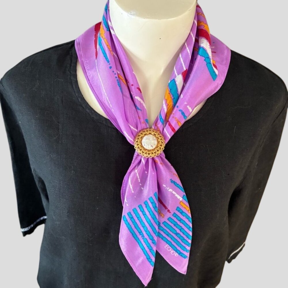 Echo Lilac Square Scarf With Colored Abstract Lines